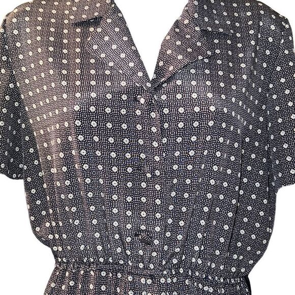 Leslie Fay Women Long Modest Geometric Print Elastic Waist Band Collared Dress P - Picture 3 of 11